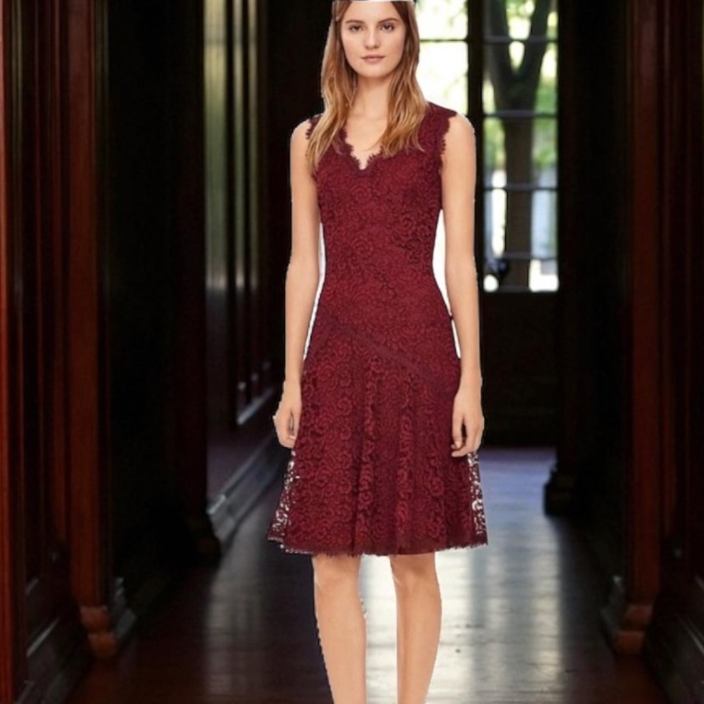 TORY BURCH Burgundy Wine LACE DRESS Size 10